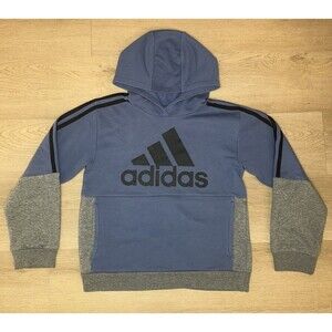 Adidas Youth Pullover Fleece Hoodie Size Medium (10/12) Blue Heather Grey Sleeve